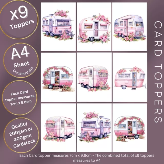 9 X PINK CARAVAN Nomad CARD TOPPER XMAS DECORATION CARD MAKING SCRAPBOOKING