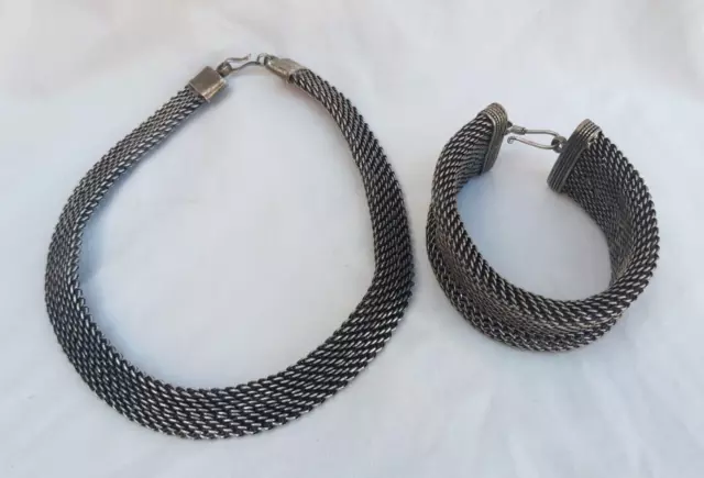 Vintage Berber Braided Color Silver Necklace & Bracelet African Tribe Jewelry