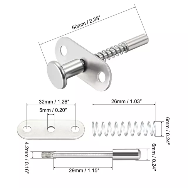 Plunger Latches Spring-loaded Stainless Steel 6mm Head 60mm Total Length , 2pcs 2