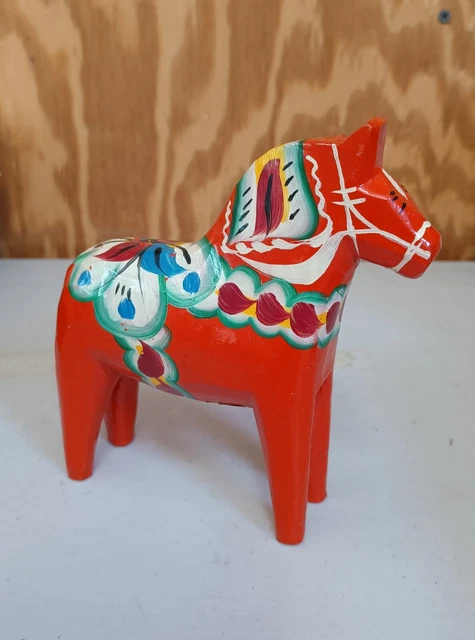 Vintage Akta Dalahemslojd NILS OLSSON Swedish Dala Horse Hand Painted Folk Art
