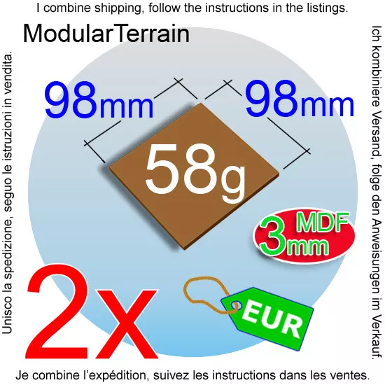 2x 3mm MDF 98mm 98x98mm Square Base Socle Carré War Hammer 40k Age Of Sigmar