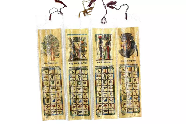 4x Lesezeichen,  echt Papyrus aus Ägypten, Cleopatra, Lebensbaum, Isis, Tut