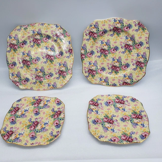 1995 Vintage Royal Winton Welbeck Chintz 2 Salad Plate 8.25" & 2 Bread Plate 6"