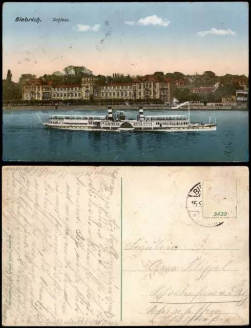 Biebrich-Wiesbaden Rhein Schiff Dampfer passiert Biebricher Schloss 1910