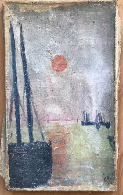 Magnifique TABLEAU Peinture A Restaurer Paysage Marin Voilier Signé