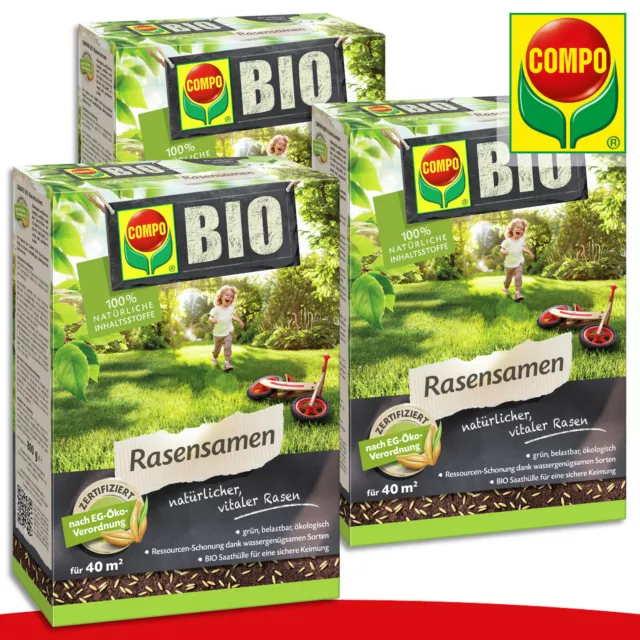 COMPO 3x 800G Bio Semillas de Césped Certificado Después Eg-öko-verordnung Mix