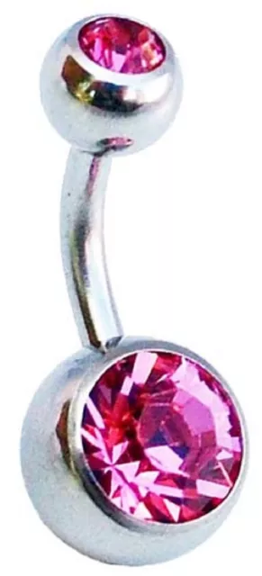 16mm Belly Bar Pink Double Jewelled Surgical Steel Navel Ring