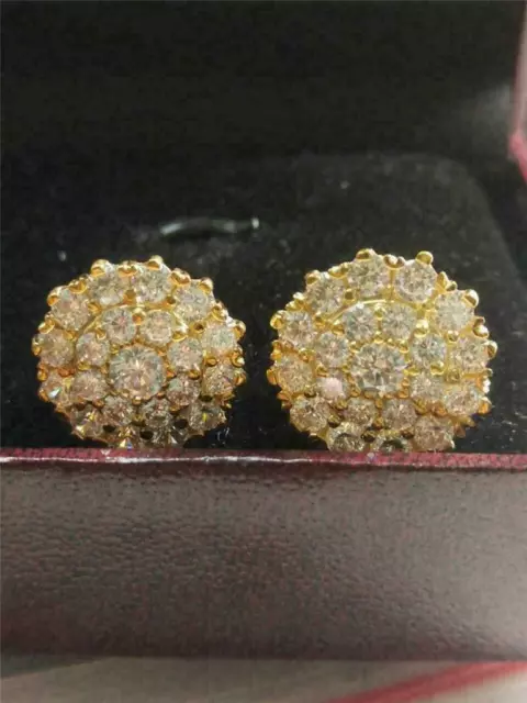 2 Ct Round Cut Simulated Diamond Cluster Stud Earrings 14K Yellow Gold Plated