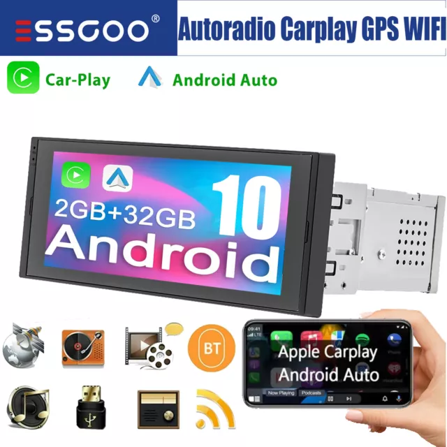 Carplay AUTORADIO ANDROID 10 7 POLLICI STEREO AUTO 1 DIN 2GB RAM WIFI GPS NAVI