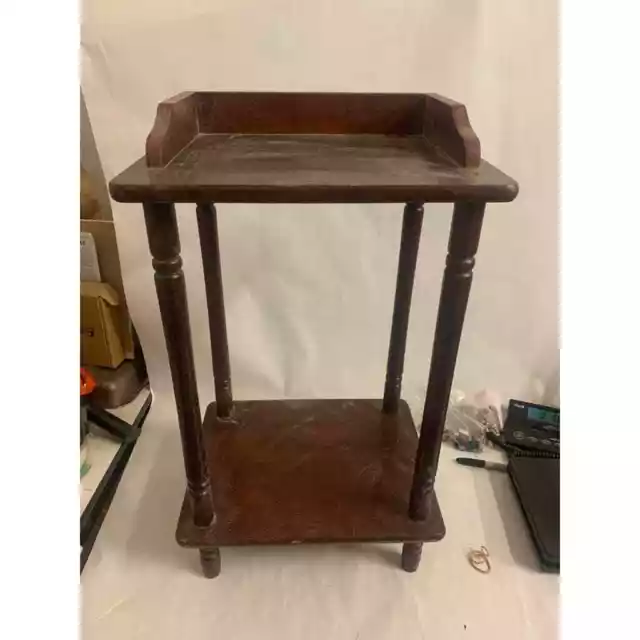 Mesa con soporte de husillo de madera de colección de dos niveles mesa final de teléfono, soporte para plantas