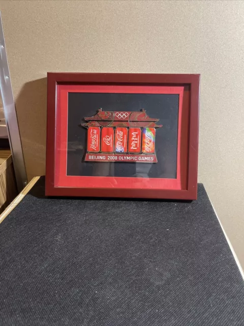 RARE 2008 Bejing Olympics Olympic Games Coca Cola Cans Pagoda Pin Set in Frame