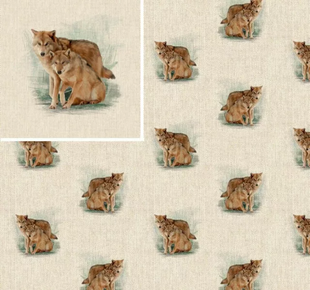 Cotton Rich Linen Look Fabric Wolf Pack Wolves Or Panel Upholstery