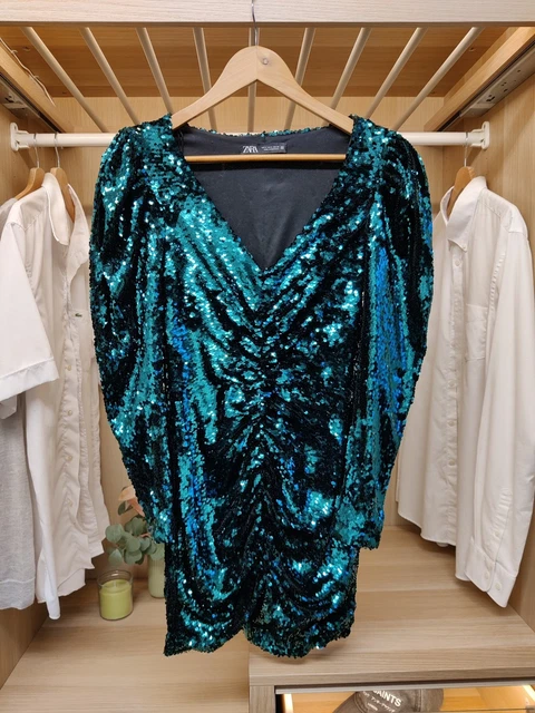 ZARA NEW GREEN Sequin Mini Dress With Ruffles Size XS Ref 8564 556 45.99 -  PicClick UK