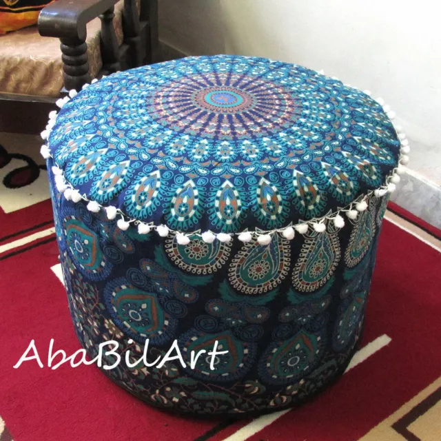 New 18" Inch Round Cotton Pouf Ottoman Cover Floor Decorative Foot Stool Cover