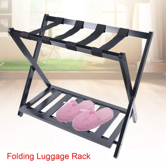 Folding Luggage Rack Shoe Shelf Bamboo Stand Travel Suitcase Bags Storage Holder