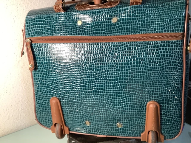 Samantha Brown Luggage. Roller Bag Green Croc With Brown Leather Trim 3