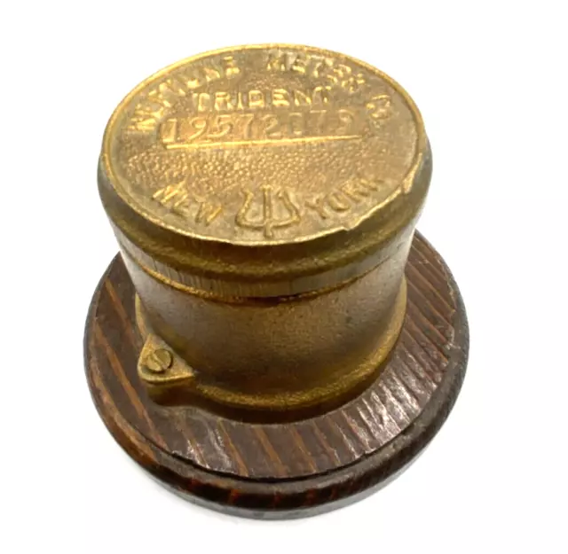 Vtg. NEPTUNE METER CO. TRIDENT NEW YORK bronze box holder inkwell
