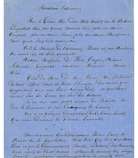 DUMAS Alexandre père. Ecrivain. Manuscrit autographe sur la politique à Naples v