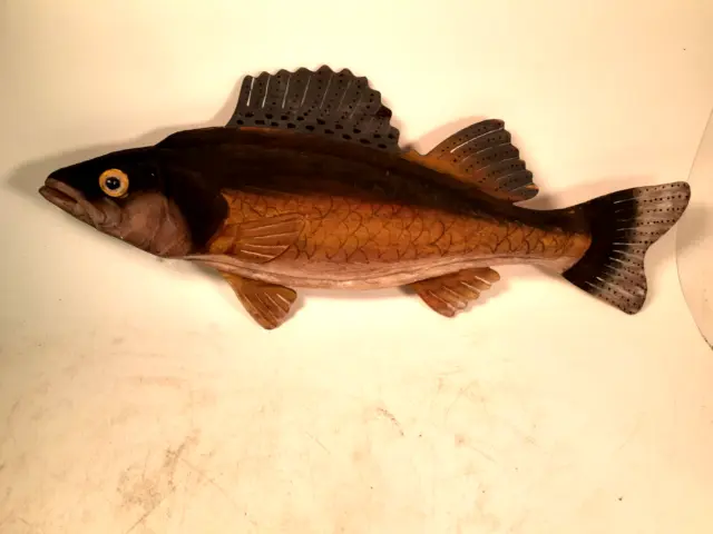 Vintage Folk Art Carved Walleye Fish Wall Hanger, Very Well Crafted and Painted
