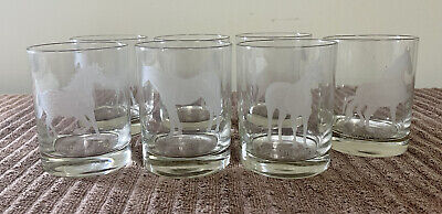 Beautiful Set of 7 Etched Horses Weight Whiskey Glassware 4"