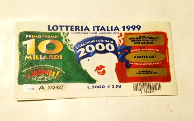 Biglietto   Lotteria    Italia    Capodanno     Anno  1999
