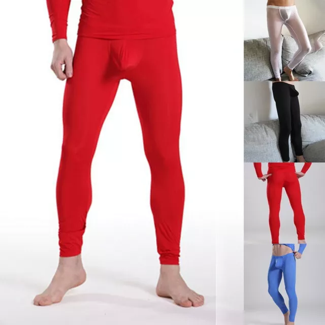 Mens Ice Silk Long Johns Thermal Underwear Bottom Elastic Sports Tight  Leggings