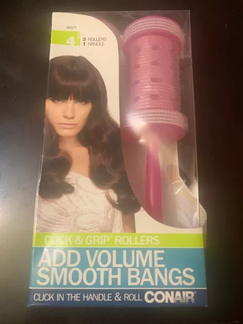 Conair Click & Grip Rollers Add Volume Smooth Bangs #66571 3 Rollers 1 Handle