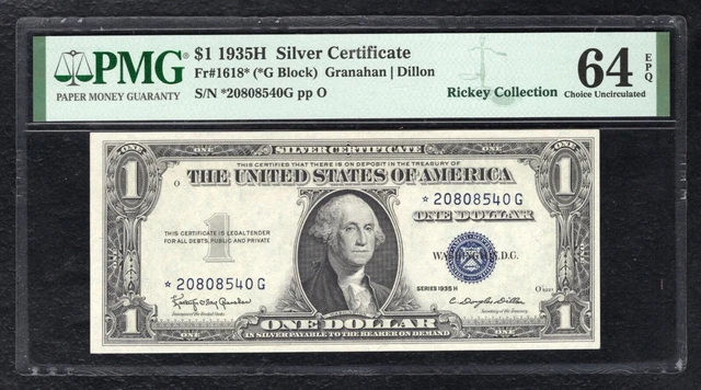 Fr. 1618* 1935-H $1 One Dollar *Star* Silver Certificate Pmg Uncirculated-64Epq