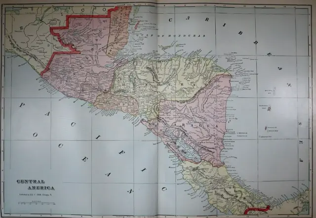 Old (Lg14x22) 1904 Cram's Atlas Map ~ CENTRAL AMERICA ~ Free S&H ~Inv#295