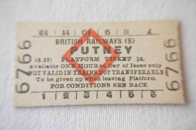 1957 Putney British Rail Platform Railway Train Ticket