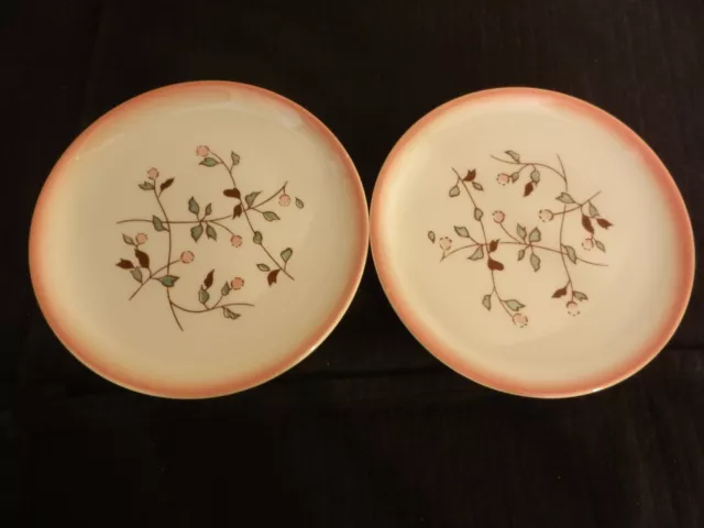 Set Of 2 - Brock "California Wildflower" Peach Edge 6-5/8" Bread Plates