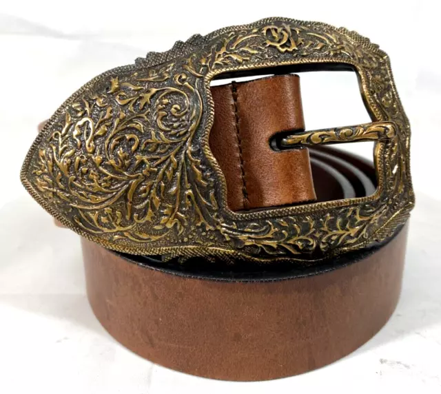 Roberto Cavalli Brown Leather Belt w/ Western Buckle Size - 50/95 - Authentic
