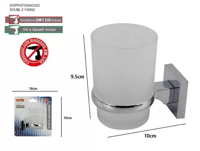 Porta Spazzolini Dentifricio Bicchiere Vetro Satinato Parete Bagno Square dfh