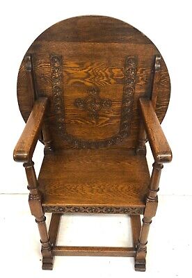 Antique Carved Oak Monks Chair /  Seat Metamorphic Chair Table 2