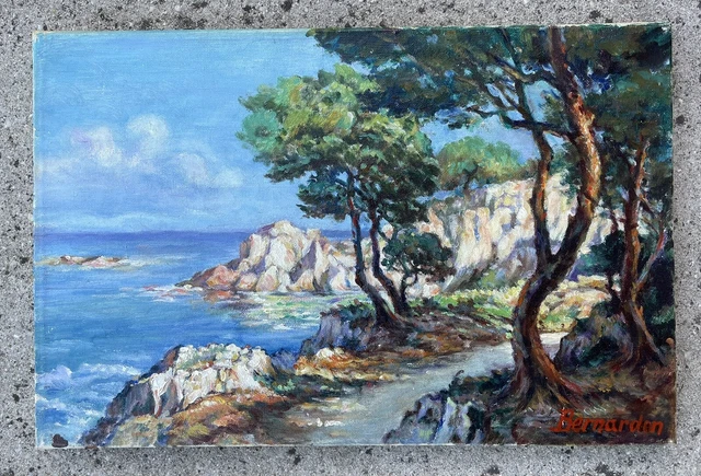 Tableau Huile Sur Panneau Signé : Paysage Marin Méditerranée - École Provençale XXe Siècle
