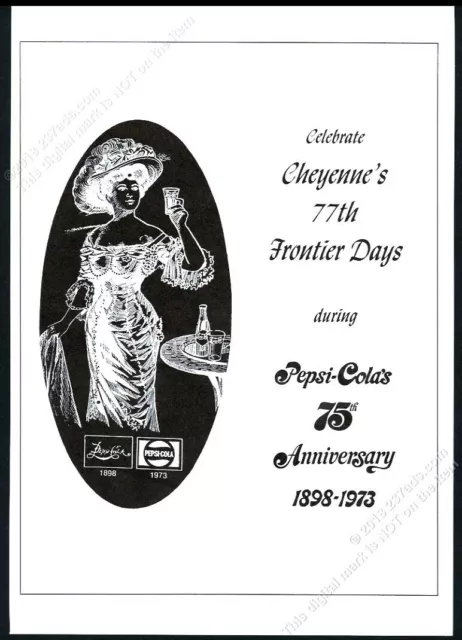 1973 Pepsi Cola 75th Anniversary 1898 woman art Cheyenne Frontier Days theme ad