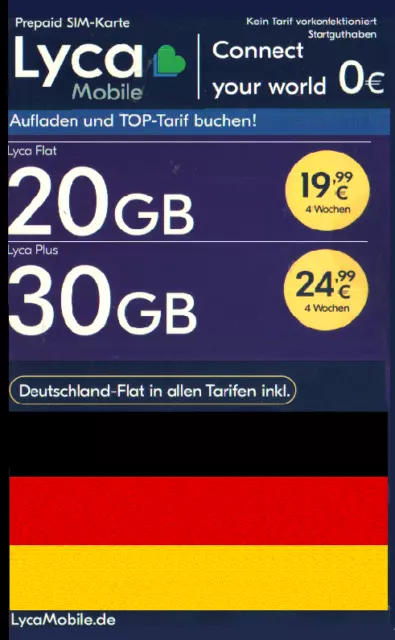 NEW, GERMAN, Lyca, PREPAID SIM card , Trio size. For use in GERMANY.