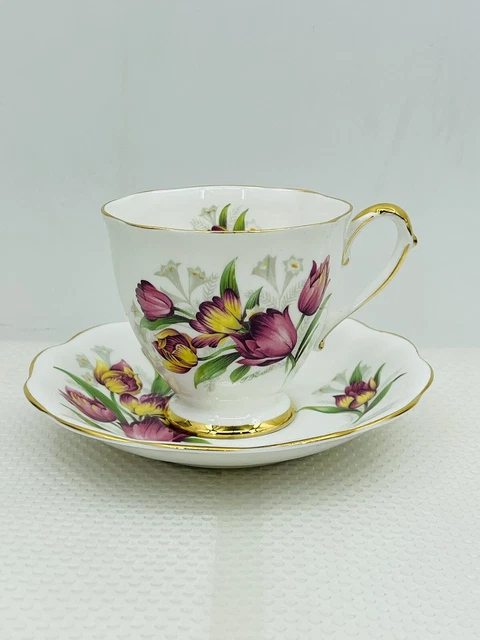 Juego de taza de té y platillo de patas estándar real de colección FANTASÍA firmado