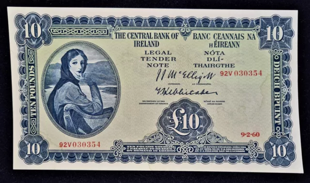 Ireland  1960 £10 Pound Lady  Lavery  Banknote