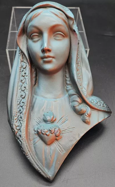 Virgin Mary Plaster Bust Wall Plaque Beautiful No Cracks