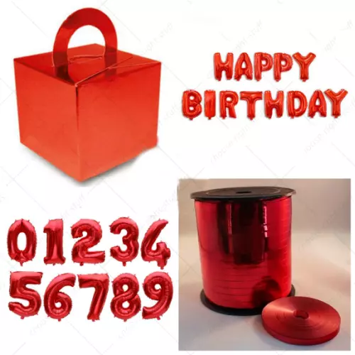 Rojo Metalizado Globos Pastel Caja Baloon Peso Feliz Cumpleaños Fiesta Deco