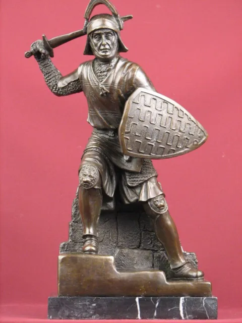 Bronze Scilpture Warrior Military Crusader Highly Detailed Statue On Marble Base