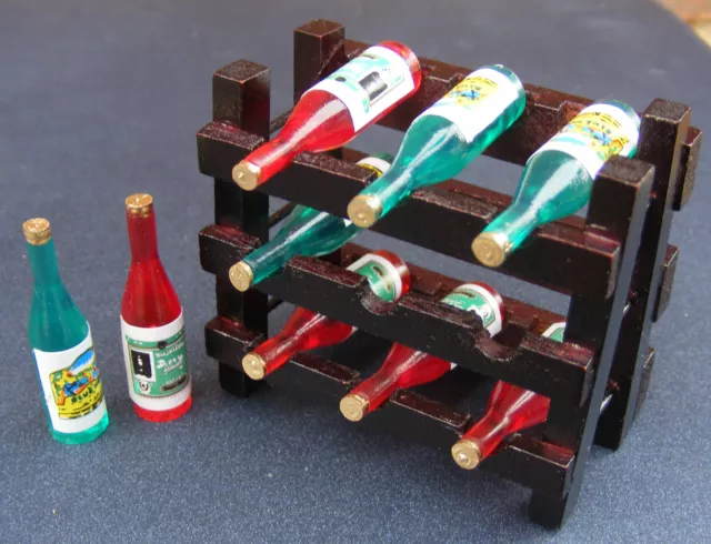 Wooden Wine Rack With 9 Loose Bottles Tumdee 1:12 Scale Dolls House Pub Bar 216 2