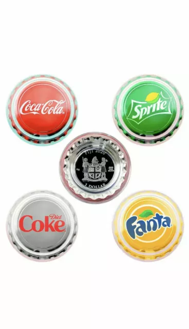 2020 Fiji Coca Cola Vending Machine 4 Coin Set Coke, Sprite, Fanta, & Diet Coke