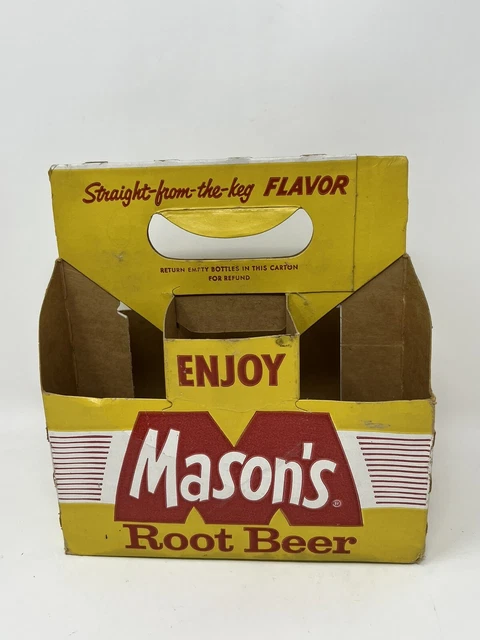 Vintage MASON’S Root Beer Take Home Cardboard 6 Pack Pop Bottle Carton Carrier