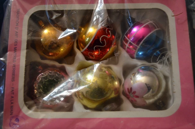 BOULES DE NOEL Anciennes En Verre.boite De Six No 2.Noel Ancien EUR 10