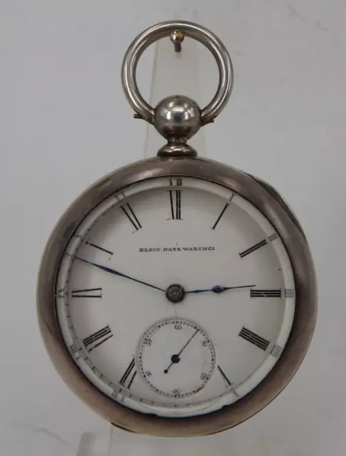 Frühe schwere offene Herrentaschenuhr Elgin Silber 158 gr. 1884 (89966)
