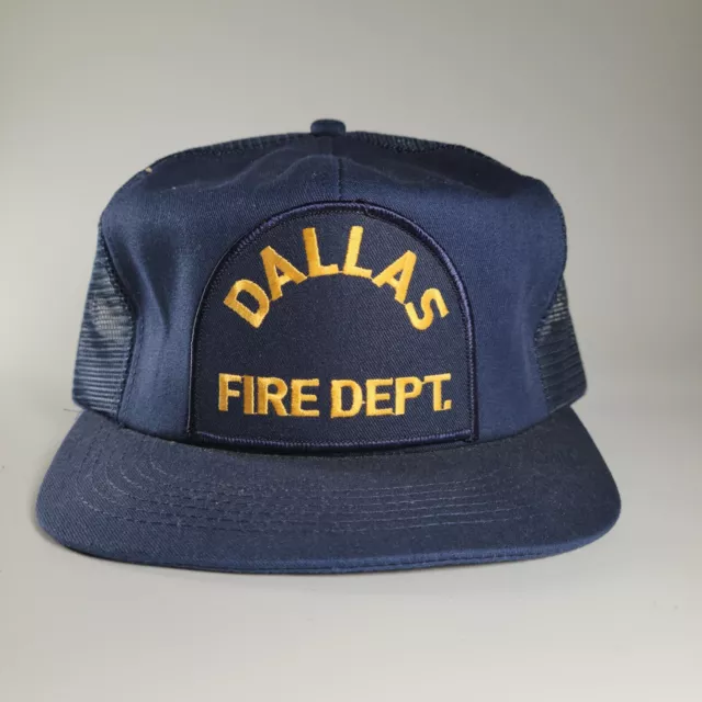 "Vintage Blue "Dallas Fire Dept" Snapback Trucker Hat Cap - Made in USA