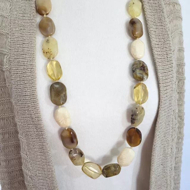 Vintage Long Necklace Beaded Cream Brown Chunky Beads Marbled Speckled Jewellery