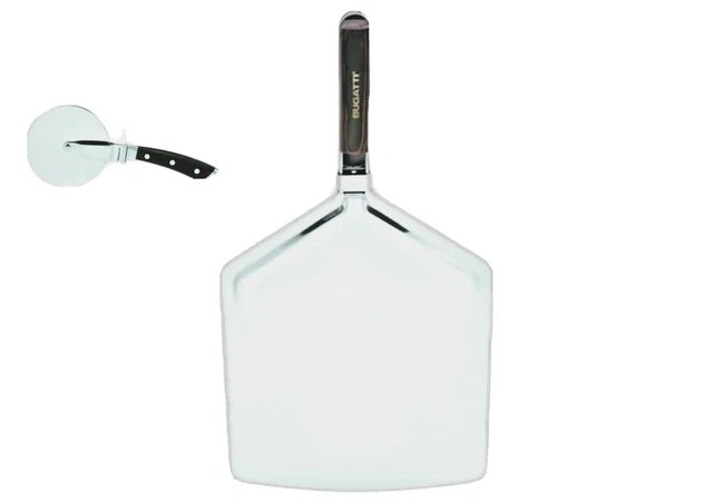 A GREAT BUGATTI STAINLESS STEEL PIZZA SET OF: (1) JUMBO PEEL + (1) CUTTER - New!